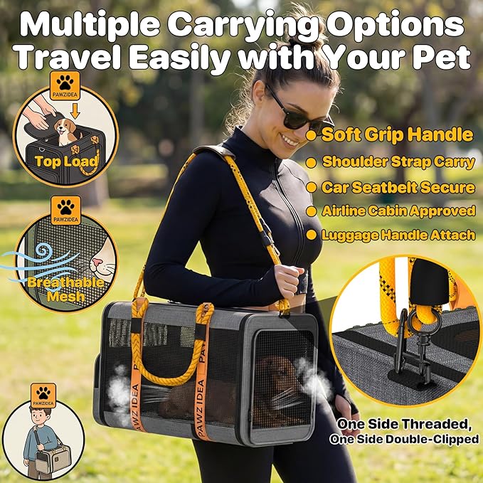 PAWZIDEA Expandable Pet Carrier Airline Approved, 18"×11"×11" Small Dog Carriers, Collapsible Top-Load Cat Carrier for 2 Cats Under Seat, Soft-Sided Puppy & Animal Travel Bag, ID Card, Up to 15lbs