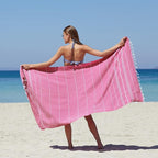 WETCAT Turkish Beach Towel Oversized (38"x71") 100% Turkish Cotton, Made in Turkey - Sand Free, Extra Large, Ultra Soft, Quick Drying, Compact & Lightweight for Travel - Fuchsia