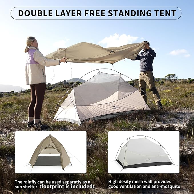 Naturehike Cloud-Up Tent Lightweight Backpacking Tent with Footprint - Free Standing Ultralight Camping Hiking Backpack Tents