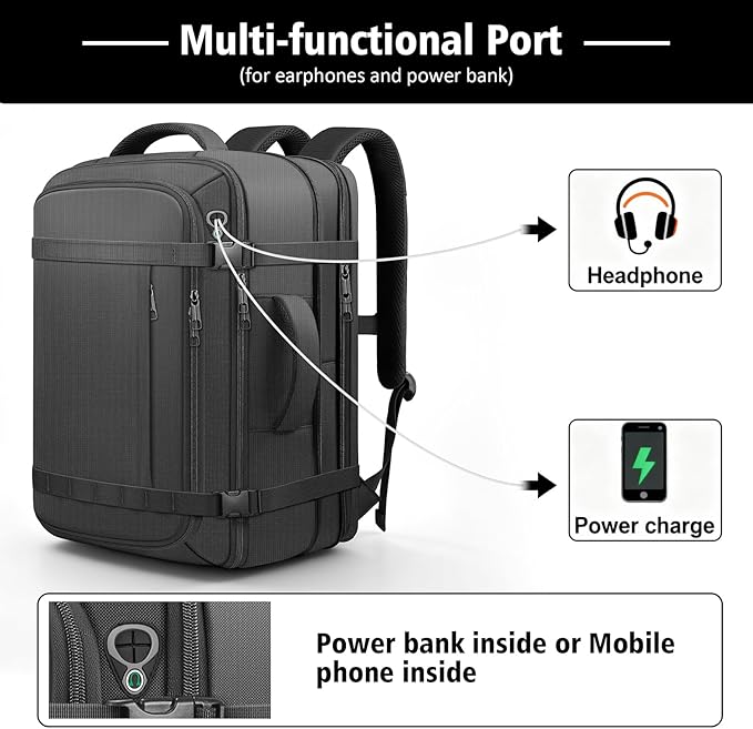 Roomy Carry On Backpack, Expandable Large Capacity Travel Backpack 1-7 Days with LifetimeWarranty,Fits18.4" Laptop,Water Resistant Anti Theft Carry on Laptop Backpack for Men Women,Flight Travel,Black