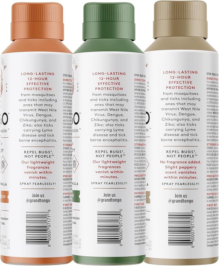 Grand Tongo Insect Repellent Variety Pack, 12-Hour Mosquito & Tick Protection, Picaridin-Based, Water-Based, Lightweight, Quick-Drying, DEET Alternative, Face & Body Use, 3 Pack