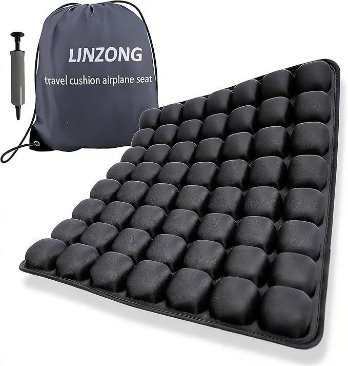 Travel Cushion Airplane Seat,Plane Seat Cushion for Long Flights,Portable Inflatable Seat Cushion for Air Travel,Office,Car and Wheelchair,Comes with Air Pump and Storage Bag