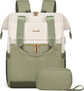 LOVEVOOK Laptop Backpack for Women, 15.6 Inch Work Laptop Bag with USB Port, Fashion Teacher Nurse Backpack Purse, Waterproof Travel Computer Backpack with Organizer Bag, 2PCS, Beige-Bean Green