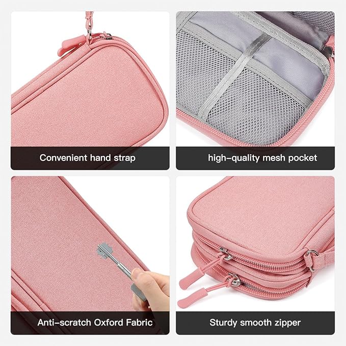 CAAORDKSO Electronics Accessories Organizer Pouch Bag, Electronic Organizer Travel Case, Tech Pouch, Travel Essentials for Women, Cable, Cord, Phone, Charger, Power Bank, Earphone (Light Pink, Large)