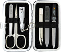 3 Swords Germany - Brand Quality 6 piece Manicure Pedicure Grooming kit Set - Scissors, Metal and Glass Nail File, Clipper, Tweezers with Synthetic Leather case - red