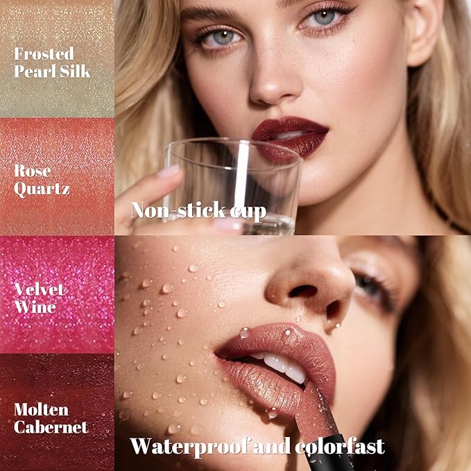 Badhare Shimmer Lipstick Liquid Lip Gloss Waterproof Matte - Long Lasting 12H Transfer Proof, Smudge Proof Full Coverage Non-Drying Glitter Lipstick with Sparkle Lip Stains