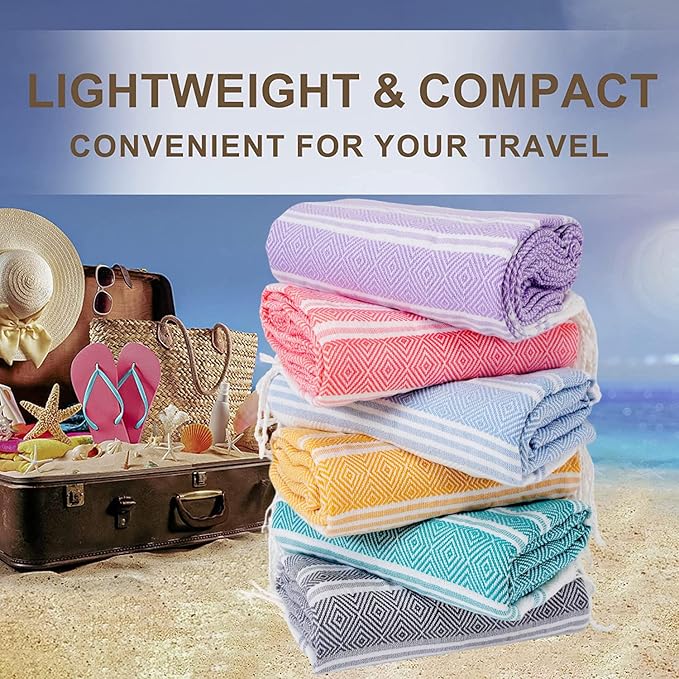 Genovega 4 Packs Oversized Turkish Beach Towel Thin Quick Dry Sand Free Pool Swim Towels Large XL Adult Clearance Blanket Travel Vacation Accessories Essentials Rhombus