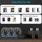 45W Super Fast Charger USB C, 45 Watt Type-C Android Phone Charger Fast Charging Block with 3X 6.6FT Type C Cords for Samsung Galaxy S25 Ultra/S24 Ultra/S24+/S23 Ultra/S23+/S22 Plus, Tab S9/S8 Ultra