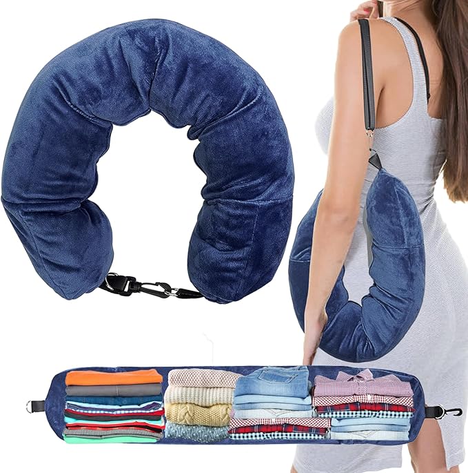 1/2PCS Travel Pillow Stuffable with Clothes As Carry-On Luggage Fits Up to 3 Days of Travel Essentials, Multifunctional U-Shaped Pillowcase for Business, Trip, Outdoor (1PCS-Blue)