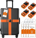 8 Pack Luggage Straps and Cruise Luggage Tags Set (4 Straps, 4 Wide Tags), Luggage Straps for Suitcases TSA Approved Suitcase Tags, Orange