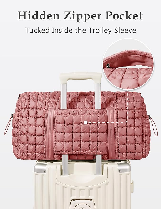 Quilted Travel Duffle Bag for Women Medium Weekender Bag Puffer Overnight Bag Large Soft Puffy Duffel Bag Carry-On Gym Bag Lightweight Personal Item Travel Bag for Trips Business Sport Airplane