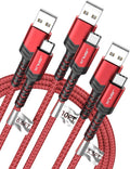 JSAUX USB C Cable Fast Charging, 3-Pack (10ft+6.6ft+3.3ft) USB A to Type C Charge Cord for iPhone 17/17 Pro/17 Pro Max, iPhone 16/16 Pro/16 Pro Max, Samsung Galaxy S21 S20 Note 20, USB C Charger(Red)