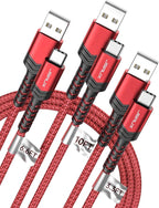 JSAUX USB C Cable Fast Charging, 3-Pack (10ft+6.6ft+3.3ft) USB A to Type C Charge Cord for iPhone 17/17 Pro/17 Pro Max, iPhone 16/16 Pro/16 Pro Max, Samsung Galaxy S21 S20 Note 20, USB C Charger(Red)
