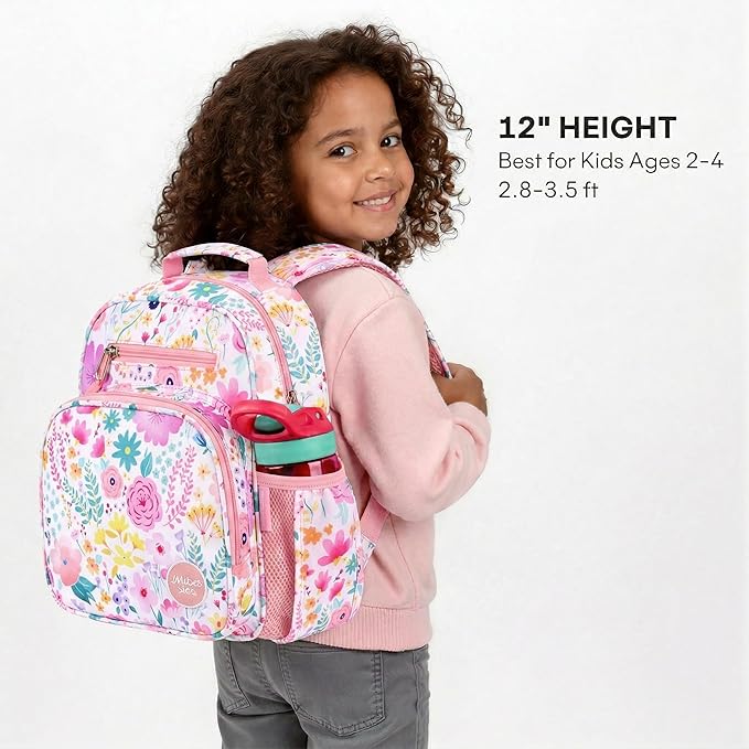 mibasies Toddler Backpack for Girls 2-4: Preschool Kindergarten Backpack - Cute Kids Backpacks for Girls - Flower Pink