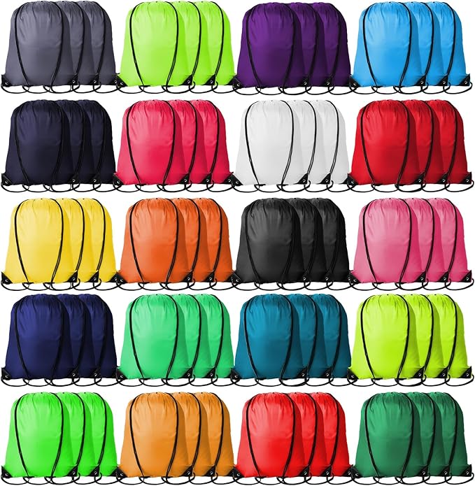 Kuhome 60Pcs Drawstring Backpacks Bulk String Bag Cinch Sack Pack Storage Knapsack Polyester Gift Bags Sports Drawstring Bags for Trip Gym Party Bags(20 Colors)