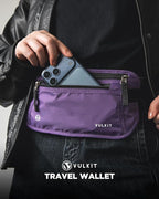 VULKIT Money Belt for Travel, Hidden Passport Holder, Anti-Theft Travel Wallet Under Clothes, RFID Blocking Waist Pouch, Undercover Fanny Pack, Violet Purple