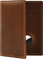 Passport Holder for Travel, Genuine Leather Passport Wallet Cover Case with Airtag Slot, RFID Blocking, for Women Men, Travel Essentials Gift, Brown