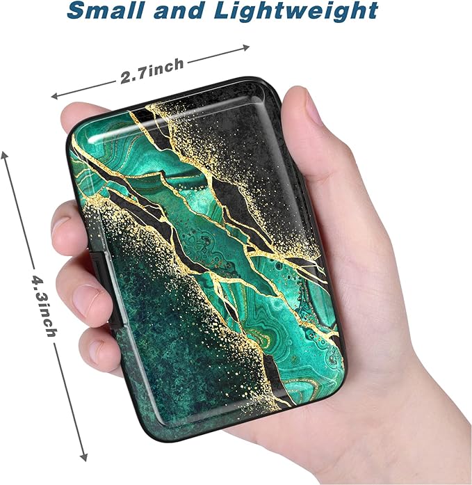 Credit Card Holder, Mini Aluminum Card Wallet RFID Blocking Slim Metal Hard Card Case for Women Men, Green Black Marble