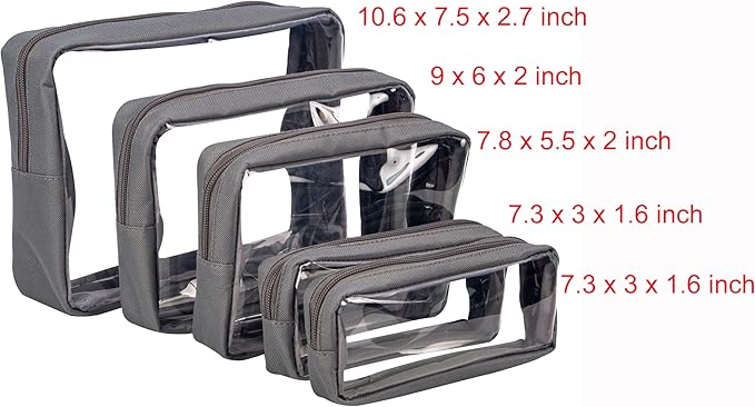 Remobia Hicol TSA Approved 5-Piece Diaper Bag Organizer Pouch Set Clear Waterproof TPU Kids Toiletry Storage Set Travel Packing Clutch Cube Bags for Baby Nursing (Grey)