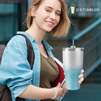 D·S 30 oz Tumbler Blue Glitter Gradient Cup Stainless Steel Double Wall Vacuum Insulated Mug with Straw and Lid, Cleaning Brush for Cold and Hot Beverages