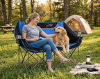 FAIR WIND Oversized Fully Padded Camping Chair Folding Loveseat Camping Couch Double Duo Chair Heavy Duty Quad Fold Arm Chair with Cup Hold - Supports 650 LBS Blue