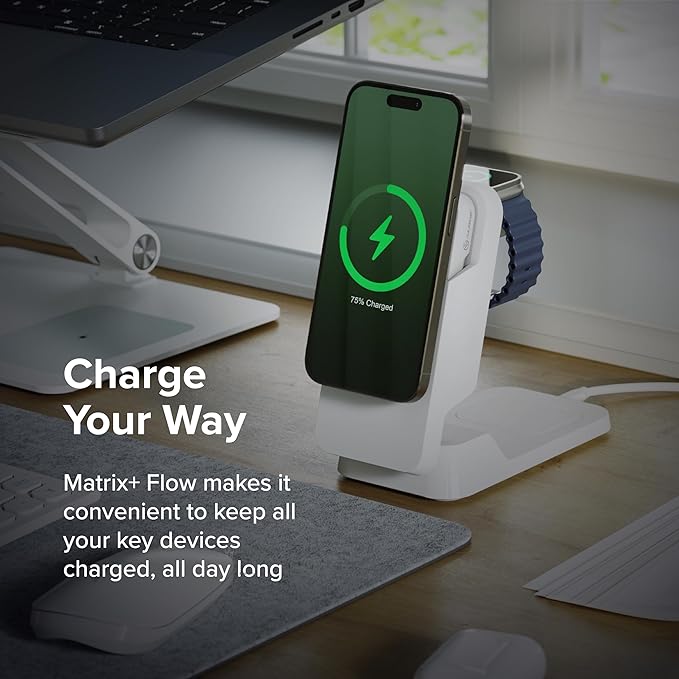 Matrix Ultimate 3-in-1 Wireless Charger with 5,000mAh MagSafe Powerbank- Global Edition | Wireless Power Bank | 5000 mAh Power Bank
