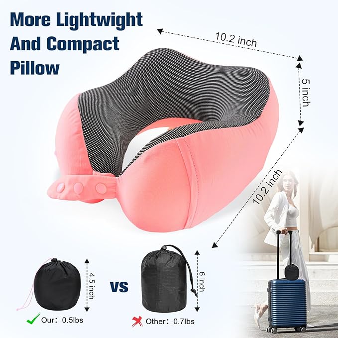 Cirorld Neck Pillow for Traveling, Travel Pillows for Airplanes,100% Pure Memory Foam Travel Neck Pillow, Adjustable Flight Pillow, Portable Plane Accessories with Eye Mask, Earplugs, Carry Bag