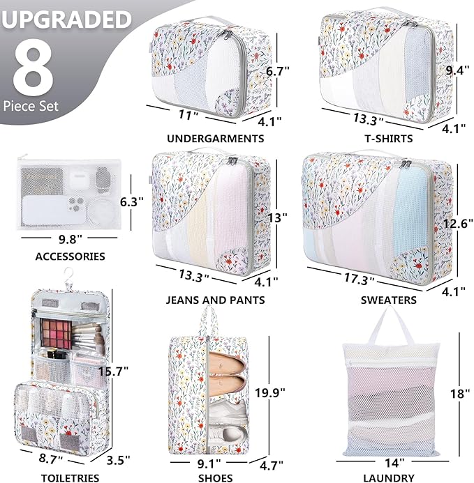 8 Set Packing Cubes for Travel, Gifts for Women Mom,Anti-Tearing Suitcase Organizer,OlarHike Vacation Essentials & Accessories for Cruise Ship