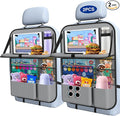 2PACK-Car Backseat Organizer with Touch Screen Tablet Holder,9 Storage Pockets Storage Organizer with Foldable Food Tray, Protector Kick Mats for Kids, Travel Accessories Organizer (Grey)