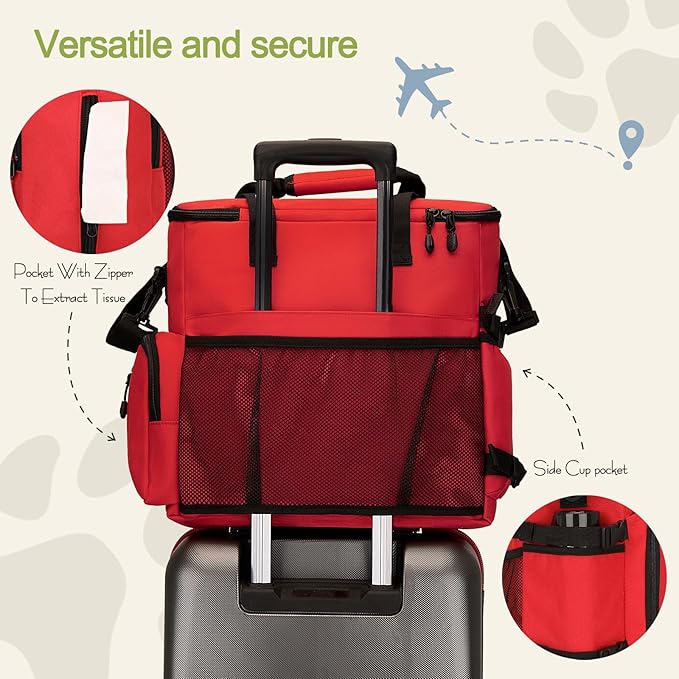 LARIPOP Dog Travel Bag Airline Friendly for Small Medium Large Dogs, Pet Travel Organizer with Collapsible Bowls Food Containers Mat, Waterproof Portable Tote for Dog Outdoor Travel