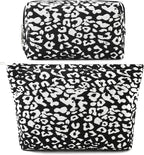 SOIDRAM 2 Pieces Leopard Print Makeup Bag Large Cosmetic Bag Capacity Canvas Mix Travel Toiletry Bag Organizer Cute Makeup Brushes Aesthetic Accessories Storage Bag for Women, Leopard Print Mix Black