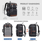 WITZMAN Canvas Travel Backpack for Men Large Laptop Backpack Fit 16 inch Carry-on Airline Approved Convertible Shoulder Rucksack(A6617-3 Black)