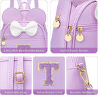 KKXIU Girls Initial Bowknot Cute Mini Backpack for Toddler, Travel Small Girl Backpacks, Personalized Birthday Gifts for Little Girls and Kids(T, Purple)