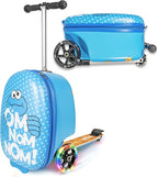 Sesame Street Cookie Monster Ride-On Scooter Suitcase for Kids – Hardside Lightweight Carry-On Luggage with Foldable Scooter & LED Wheels