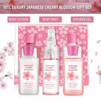 Bath and Body Travel Gift Set, 3pcs Travel Size Shower Gel Body Lotion Fragrance Mist Christmas Birthday Gift TSA-Friendly for On-the-Go Self-Care (3PCS, Japanese Cherry Blossom)