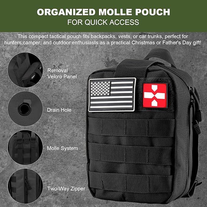 Gifts for Men Christmas Dad, Survival Kit, 150 PCS Survival Gear and Supplies Equipment with Trauma Bag, Molle Pouch Emergency Kit for Outdoor Camping, Hunting, Car, Home, Earthquake, Adventures
