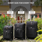 SWISSGEAR Sion Softside Expandable Spinner Luggage Durable Lightweight Travel Suitcase, Black, 3-Piece Set (21/25/29)