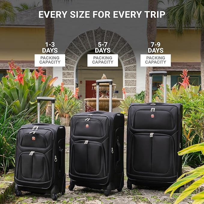 SWISSGEAR Sion Softside Expandable Spinner Luggage Durable Lightweight Travel Suitcase, Dark Grey, Checked-Large 29-Inch