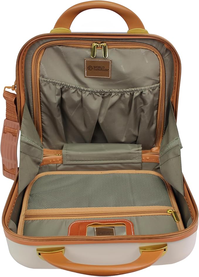 World Traveler VentureX Airline Approved 2-Piece Carry-On Luggage Set – Lightweight Hardside Polycarbonate Suitcase with Spinner Wheels - Gatsby Ivory
