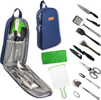 Life 2 Go 12 Pcs Camp Cooking Utensil Set & Outdoor Kitchen Gear Cookware Kit, Portable Compact Carry Case for Camping, Hiking, Travel, BBQ Grilling Stainless Steel Accessories Spoon & Fork, Navy
