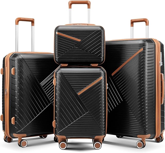 Hard Shell Luggage Sets 4 Piece with 360 Spinner Wheels,Lightweight Suitcase Set with TSA Lock,Travel Luggage Set with Telescoping Handle,Light and Strong,Easy to Clean (Black)