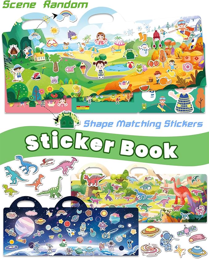 Walenced Reusable Sticker Book for Toddlers, Stickers for Kids, Toddler Sticker Book, Toddler Craft Activities, Toddler Travel Toys Girl Birthday Gifts