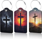 Cross Luggage Tags for Suitcase,3 Pack Luggage Tag Leather Privacy Cover ID Label with Stainless Steel Loop for Women Men
