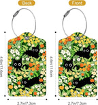 2Pack Luggage Tags for Suitcases, Cute Unique Pu Leather Cruise Luggage Tag with Privacy Cover ID Label Address Card and Metal Ring Suitable for Women Men Kids Travel Bag Flowers and Three Cats