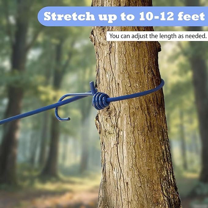 Portable Travel Clothesline,Adjustable Elastic Stretch Line with 12pcs Clothes Clips,for RV Outdoor and Indoor Camping Accessories (Blue)