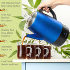 Mixpresso 10 Cup Percolator Coffee Pot Electric, Stainless Steel Coffee Percolator Electric With Keep Warm Function, Classic Perculator Pot With Removable Basket for Home or Office - Shiny Blue