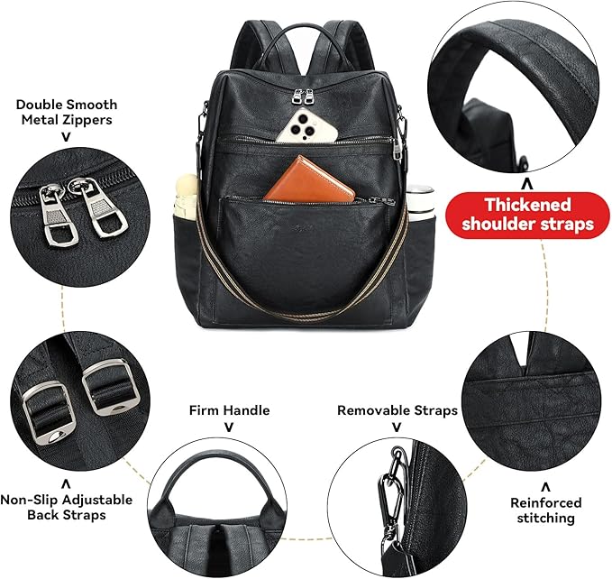 AGLOD Vegan Leather Laptop Backpack for Women 15.6 Inch Work Backpack Purse for Travel College