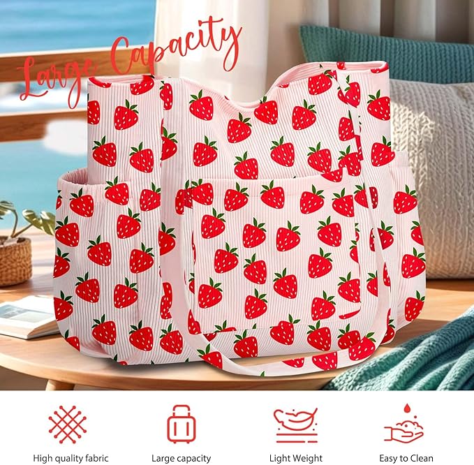 Corduroy Tote Bag for Women,Large Capacity Cute Tote Bags With 6 Pockets,Crossbody Shoulder Handbag for Work Travel Gym