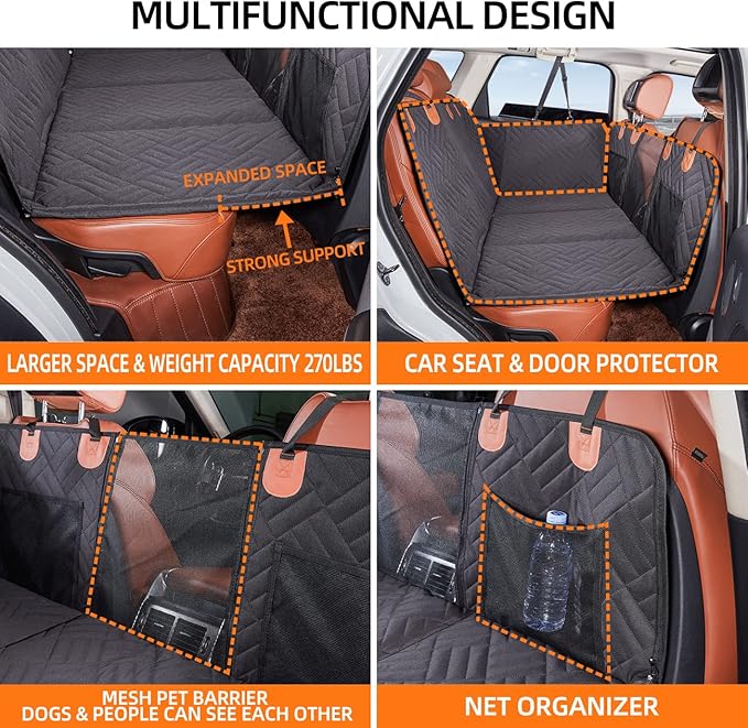 YJGF Back Seat Extender,Dog Seat Cover for Back Seat,Hard Bottom Car Seat Cover for Dogs,Dog Hammock for Car,Back Seat Pet Cover for Dogs（Grey,for Car/SUV/Small Truck）