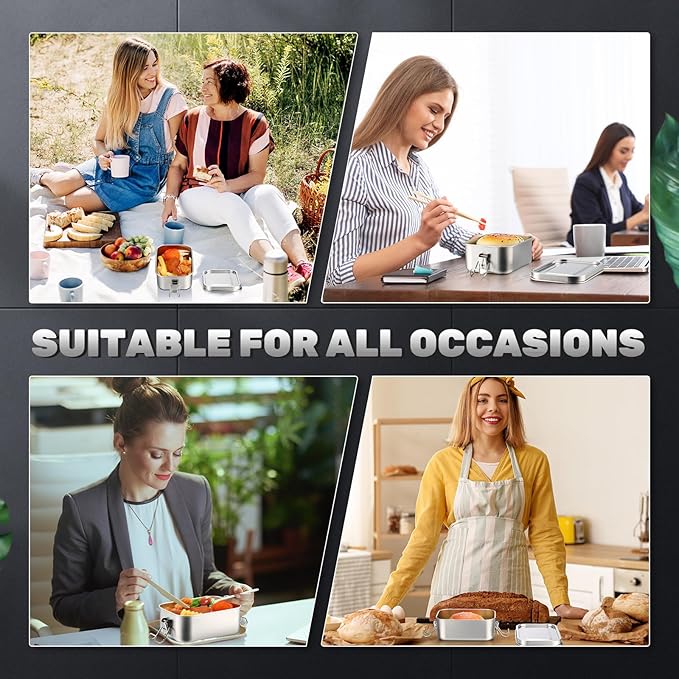Umigy 4 Pcs Stainless Steel Food Containers 550/850/1400/2400 ml Metal Bento Lunch Box Stainless Steel Food Storage Containers, Lockable Clips to Leak Proof, Reusable Dishwasher Snack Boxes for Work